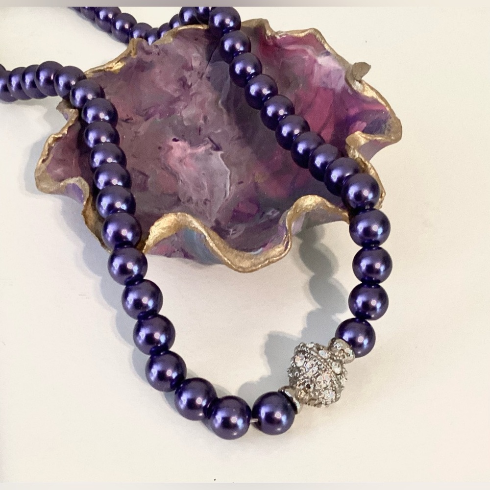 Purple Pearl Necklace with Magnetic Crystal Accent